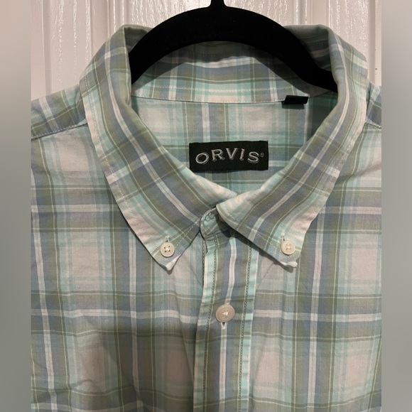 Orvis Men's Classic Collection Green & Blue Plaid Size XL 100% Cotton Shirt - Picture 7 of 15